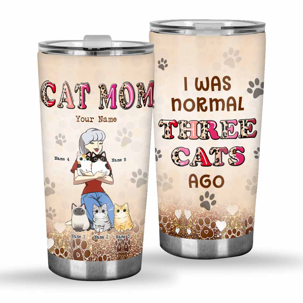 I Was Normal Three Cats Ago Faux Gold Glitter - Personalized Cat Tumbler