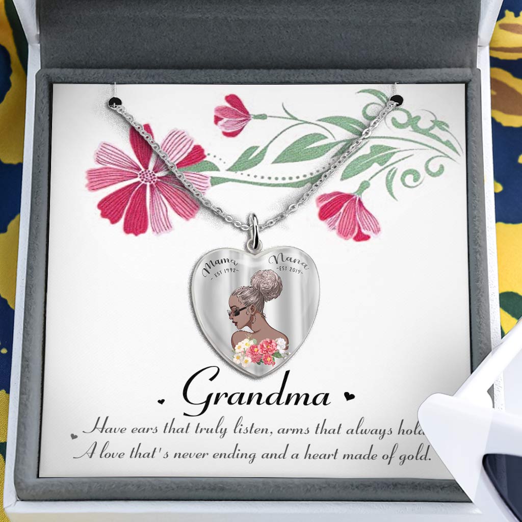 Mama Nana Necklace - Personalized Mother's Day Grandma Heart Pendant Necklace