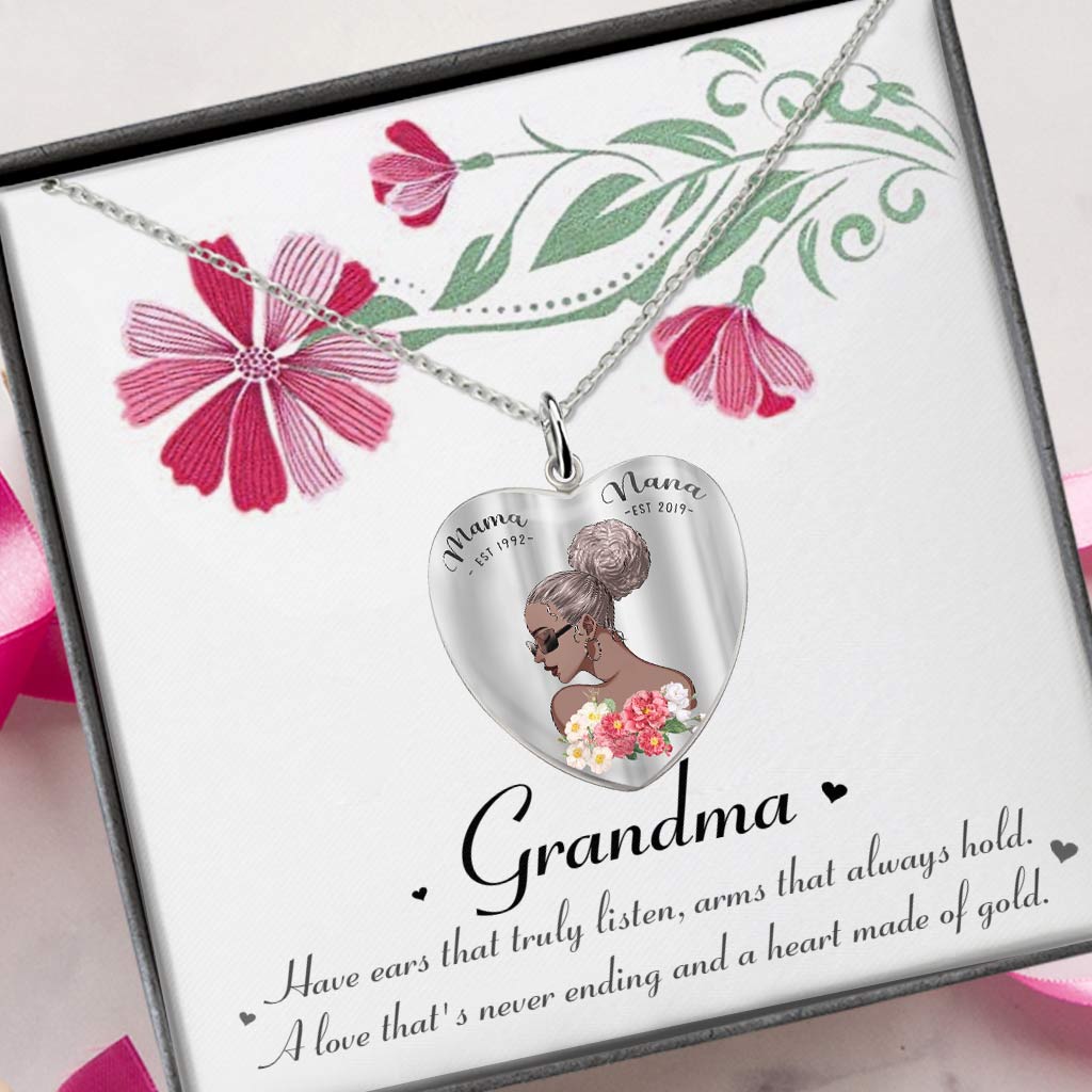 Mama Nana Necklace - Personalized Mother's Day Grandma Heart Pendant Necklace