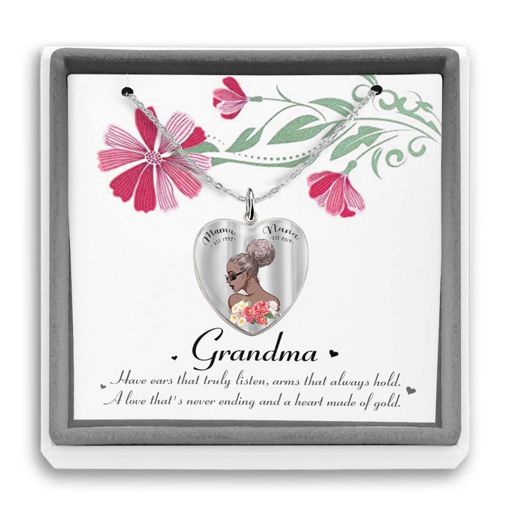 Mama Nana Necklace - Personalized Mother's Day Grandma Heart Pendant Necklace