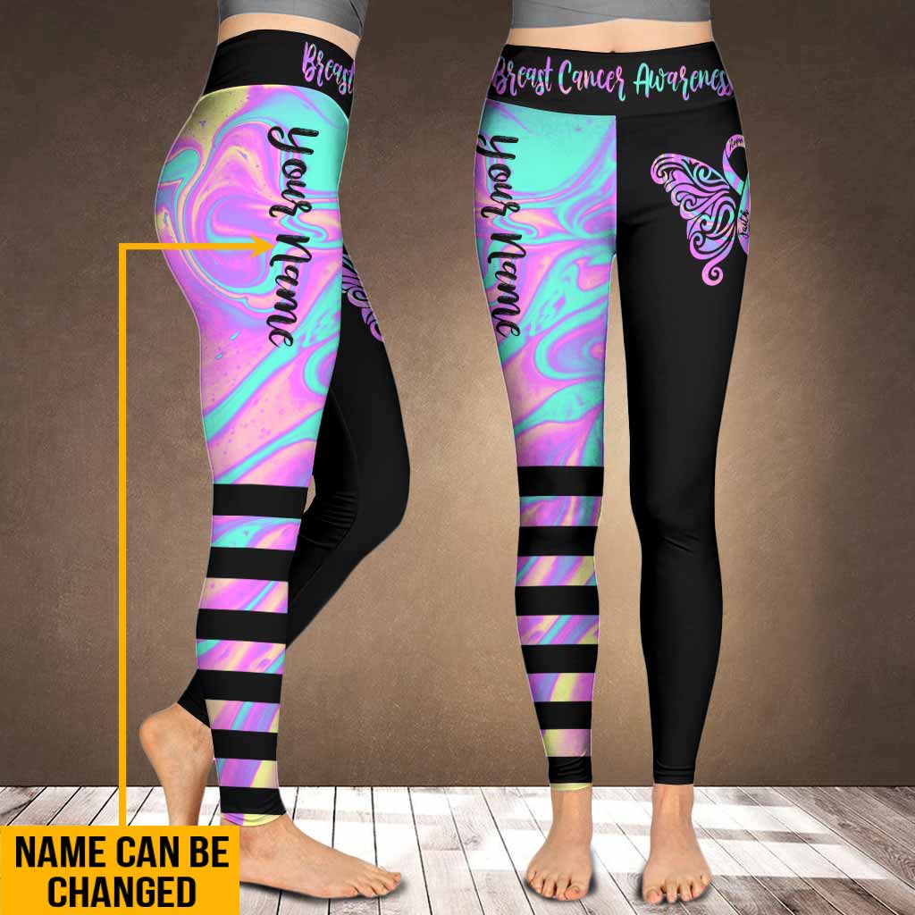Faith Love Hope Ribbon Butterfly - Personalized Breast Cancer Awareness Leggings