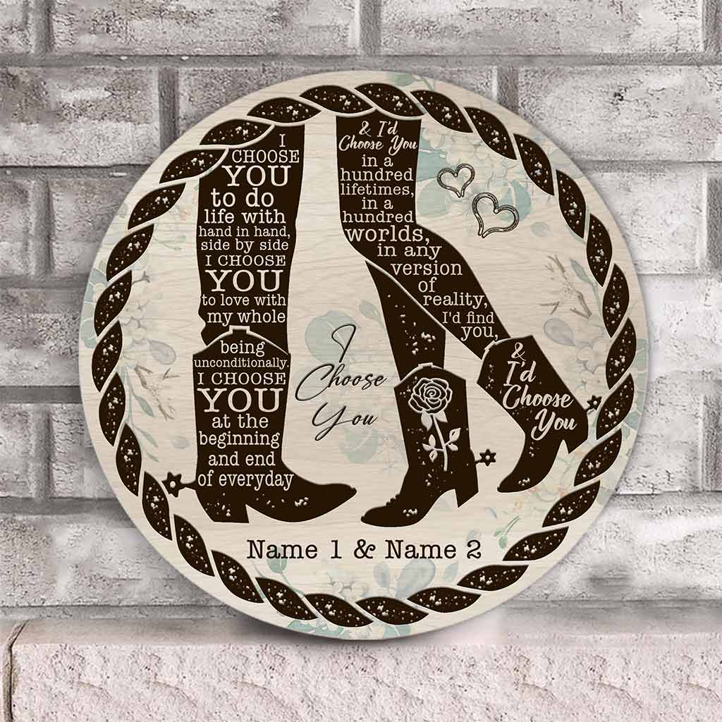 I Choose You - Personalized Couple Horse Round Wood Sign