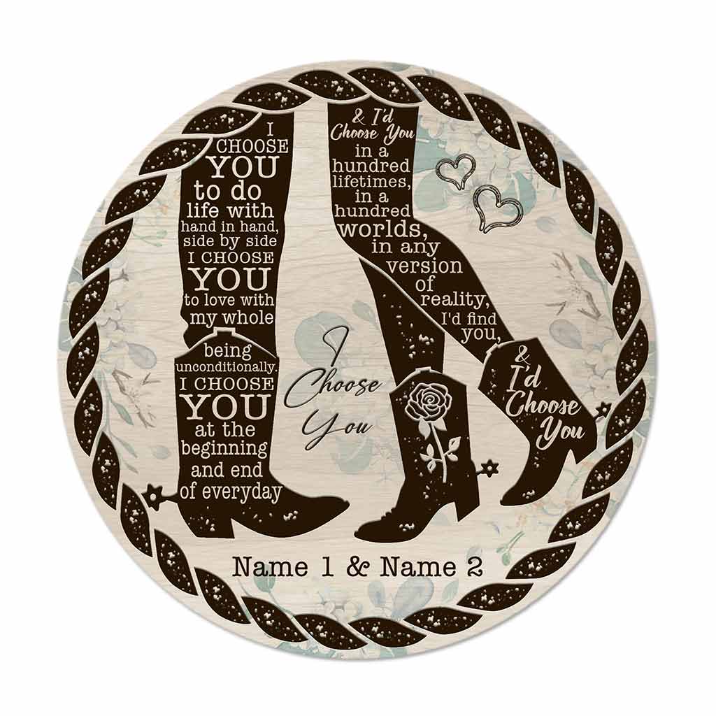 I Choose You - Personalized Couple Horse Round Wood Sign