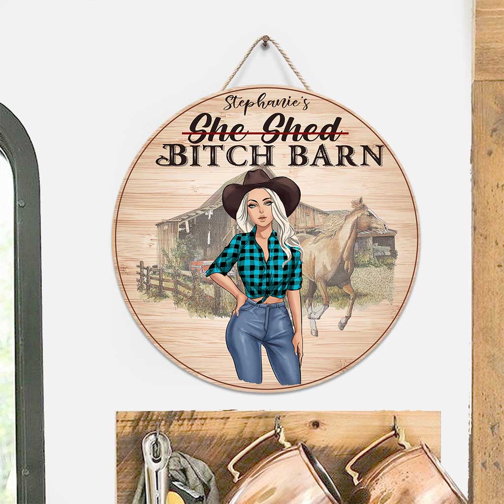 Horse Girl Barn - Personalized Round Wood Sign