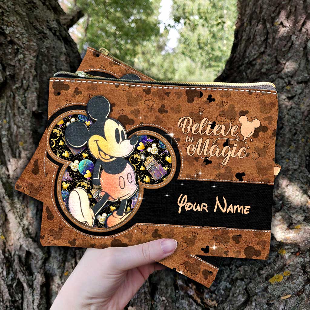 50 Years Of Magic Mouse Ears - Personalized Mouse Pouch With Leather Pattern Print