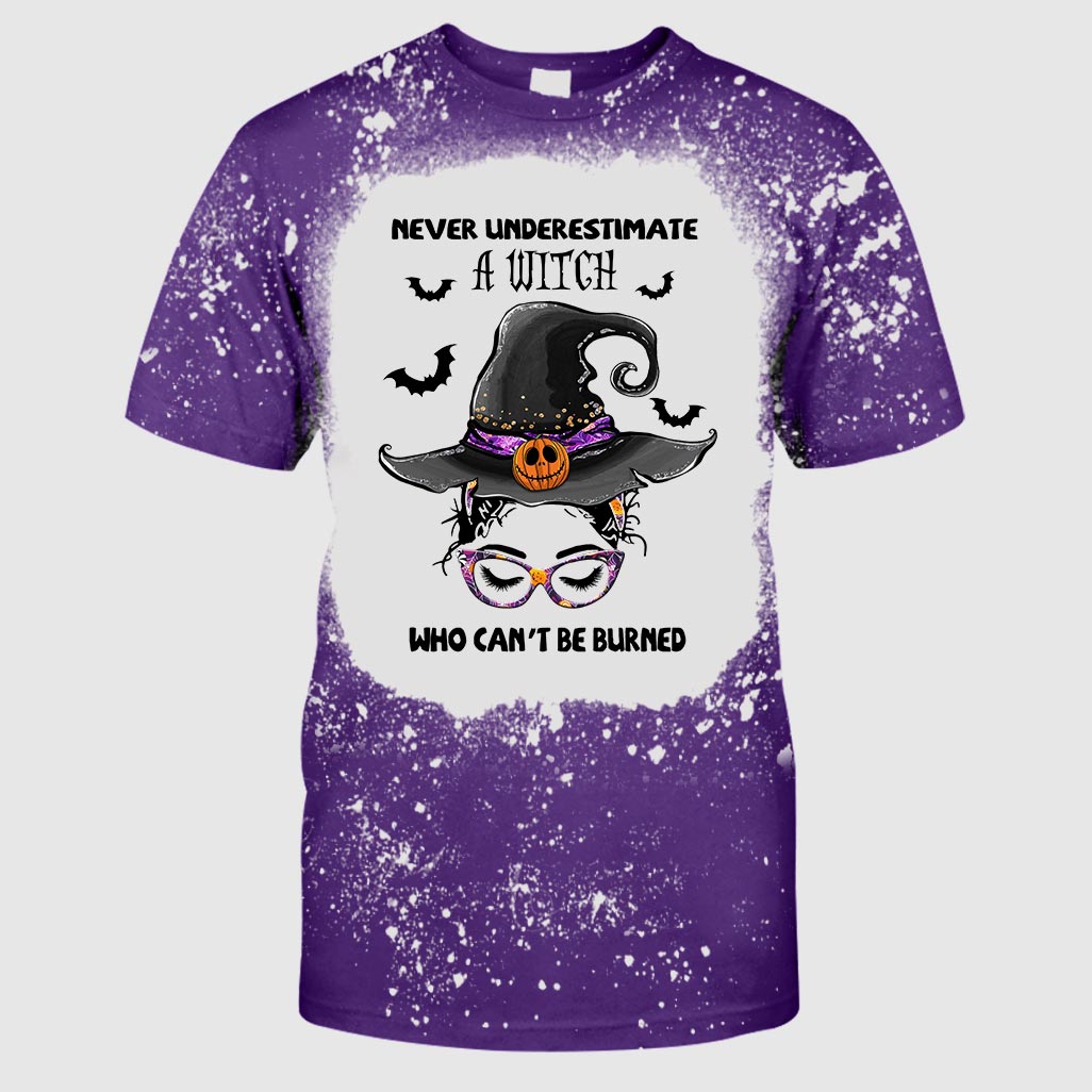 Never Underestimate A Witch Who Can't Be Burned - Handmade Bleached Shirts