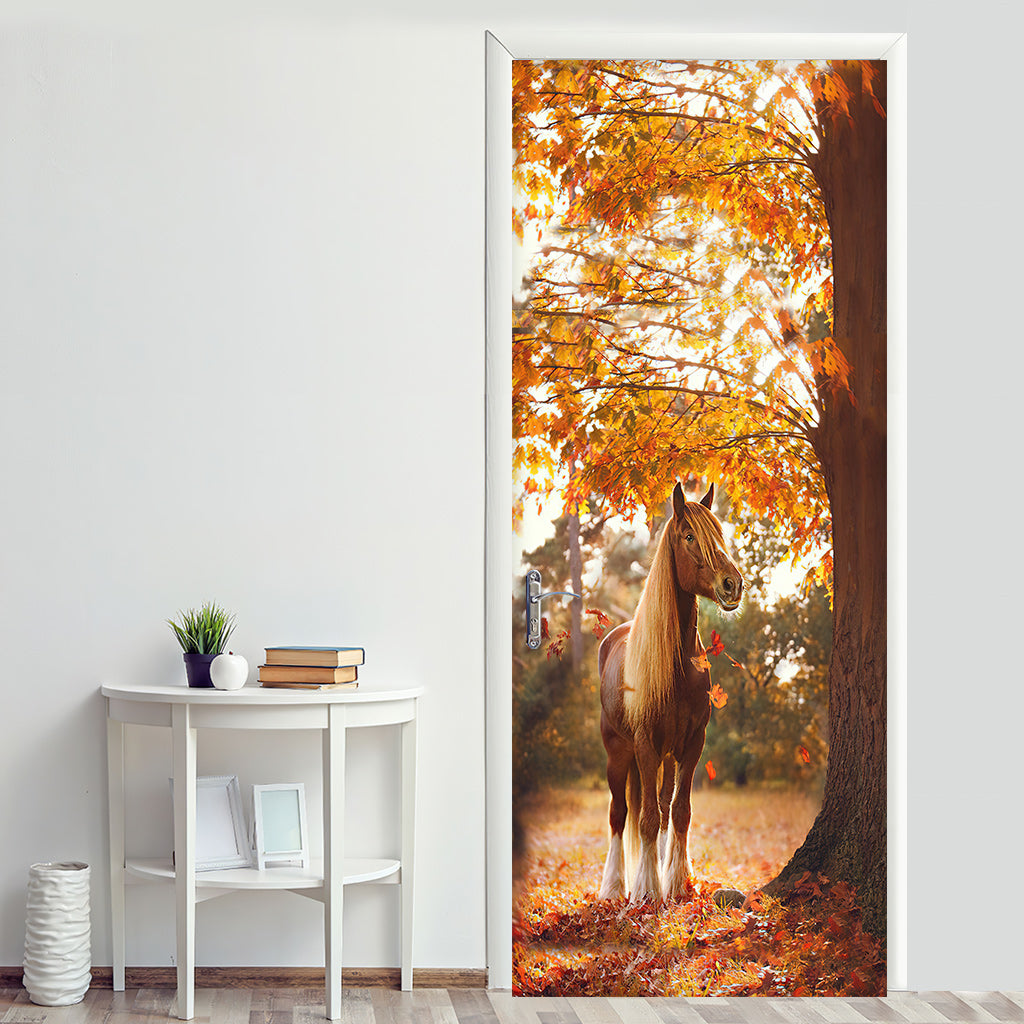 Horse And Fall - Fall Horse Door Sticker