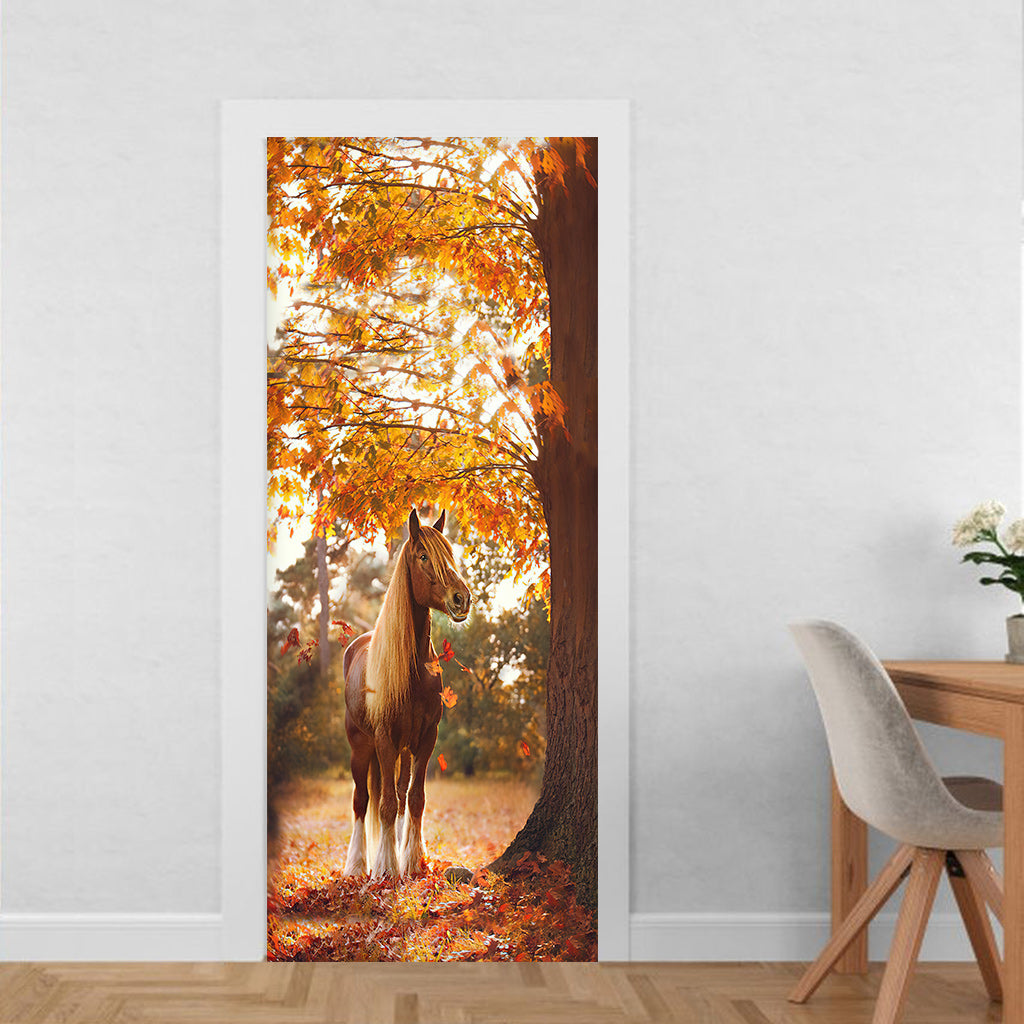 Horse And Fall - Fall Horse Door Sticker