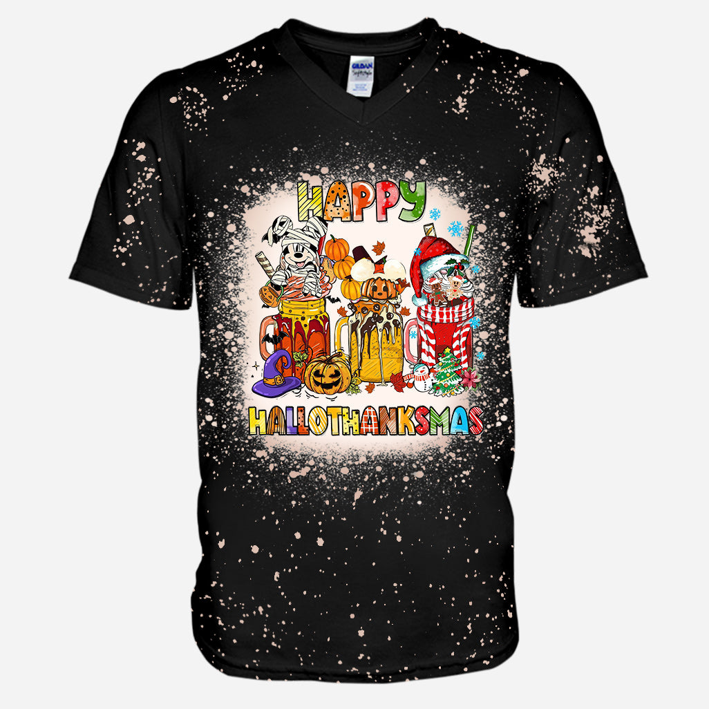 Happy Hallothanksmas - Christmas Mouse Handmade Bleached Shirts