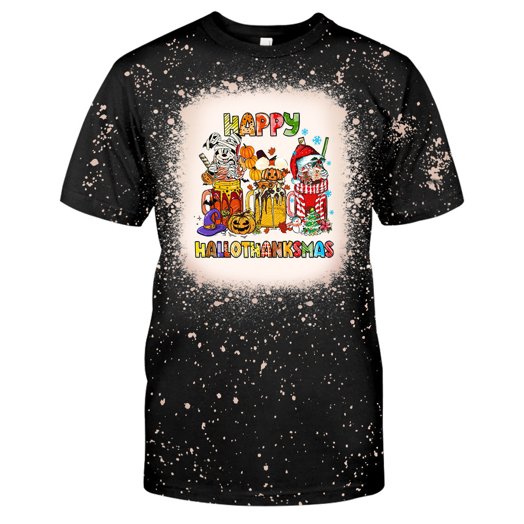 Happy Hallothanksmas - Christmas Mouse Handmade Bleached Shirts