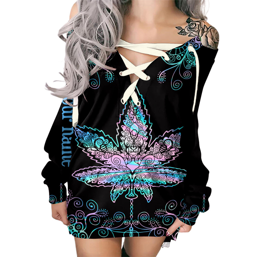 Mandala Holo - Personalized Weed Off Shoulder Long Sleeve Dress