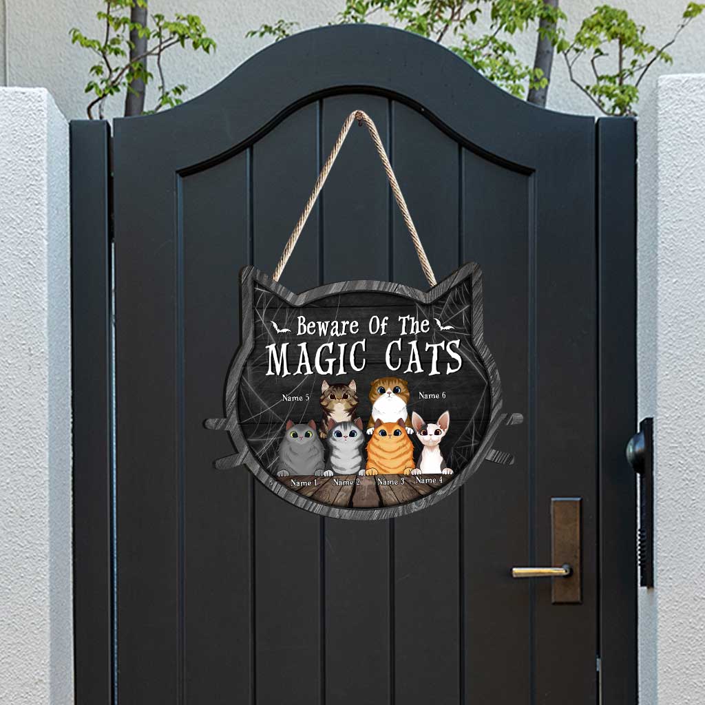 Beware Of The Magic Cats - Personalized Witch Wood Sign