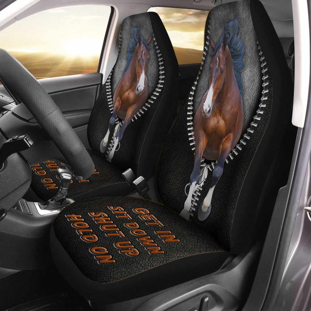 Get In Sit Down Shut Up Hold On -  Horse Seat Covers With Leather Pattern Print
