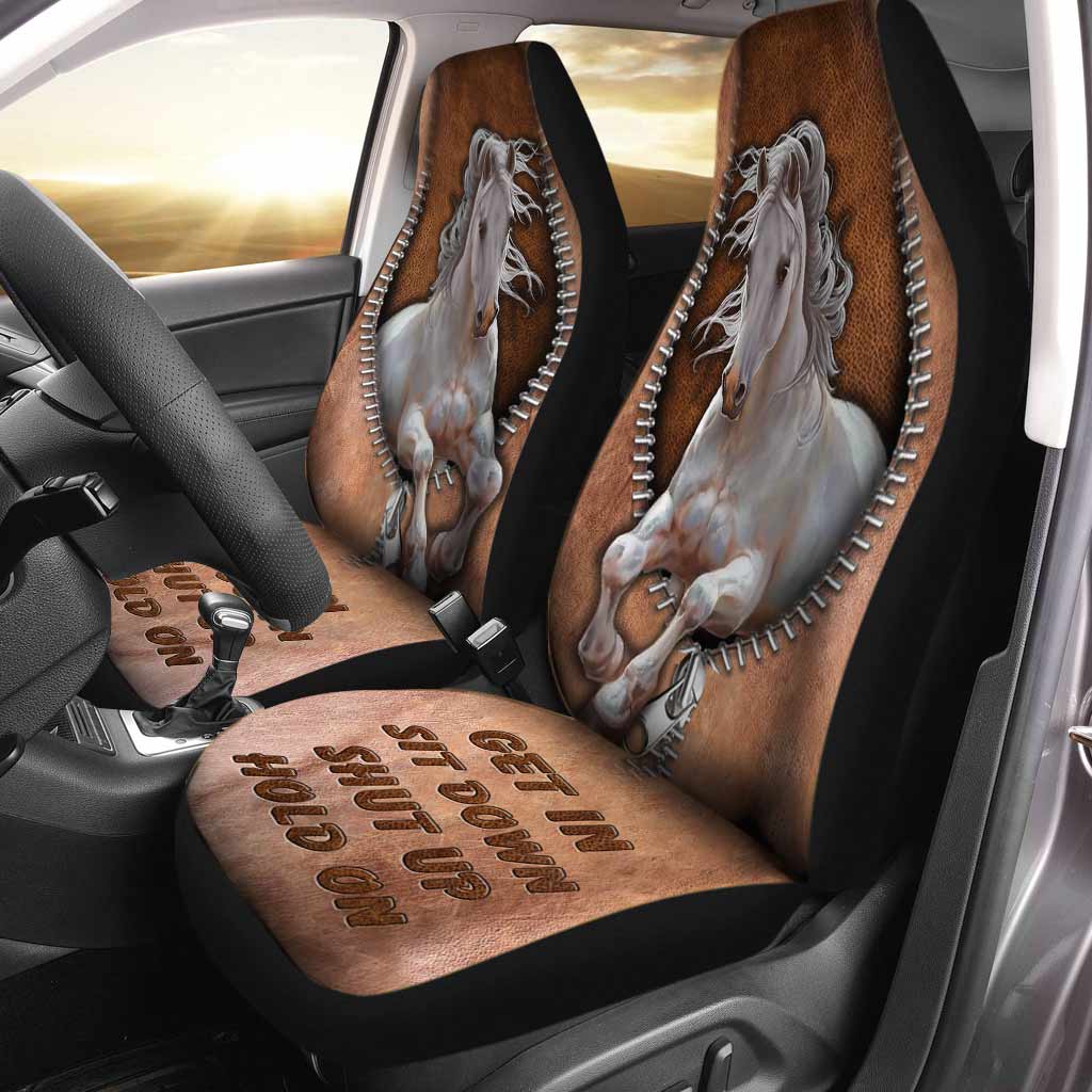 Get In Sit Down Shut Up Hold On - Horse Seat Covers With Leather Pattern Print 1