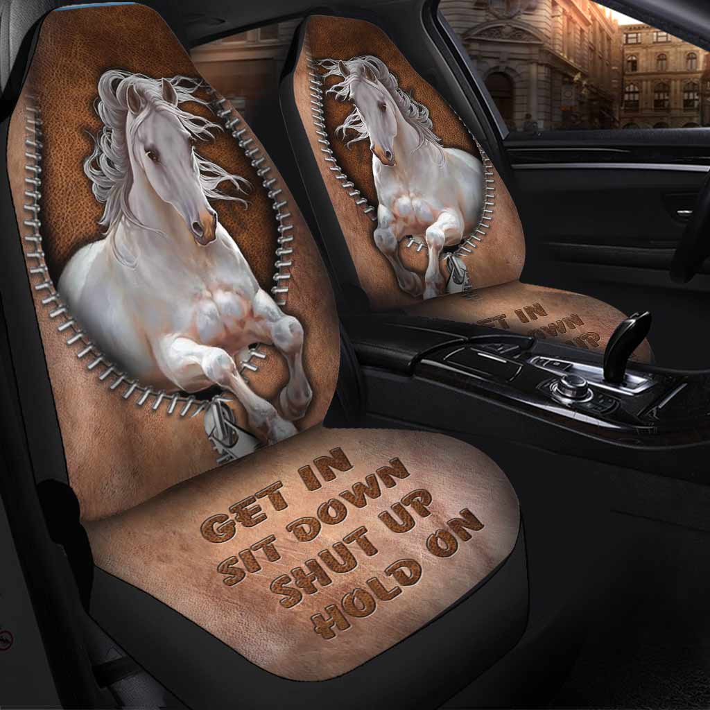 Get In Sit Down Shut Up Hold On - Horse Seat Covers With Leather Pattern Print 1