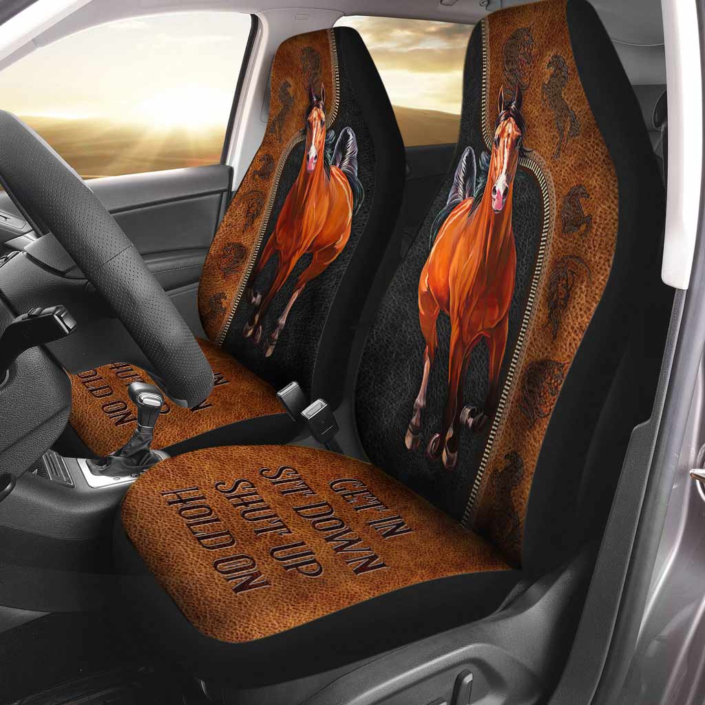 Get In Sit Down Shut Up Hold On - Horse Seat Covers With Leather Pattern Print