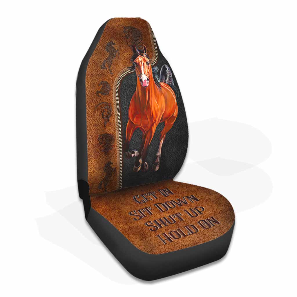 Get In Sit Down Shut Up Hold On - Horse Seat Covers With Leather Pattern Print