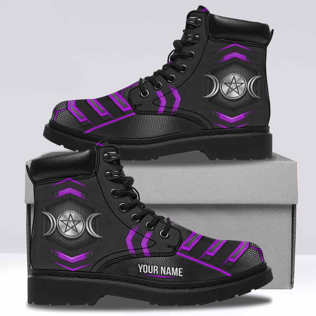 Witch Triple Moon Symbol - Personalized Carbon Pattern Print All Season Boots