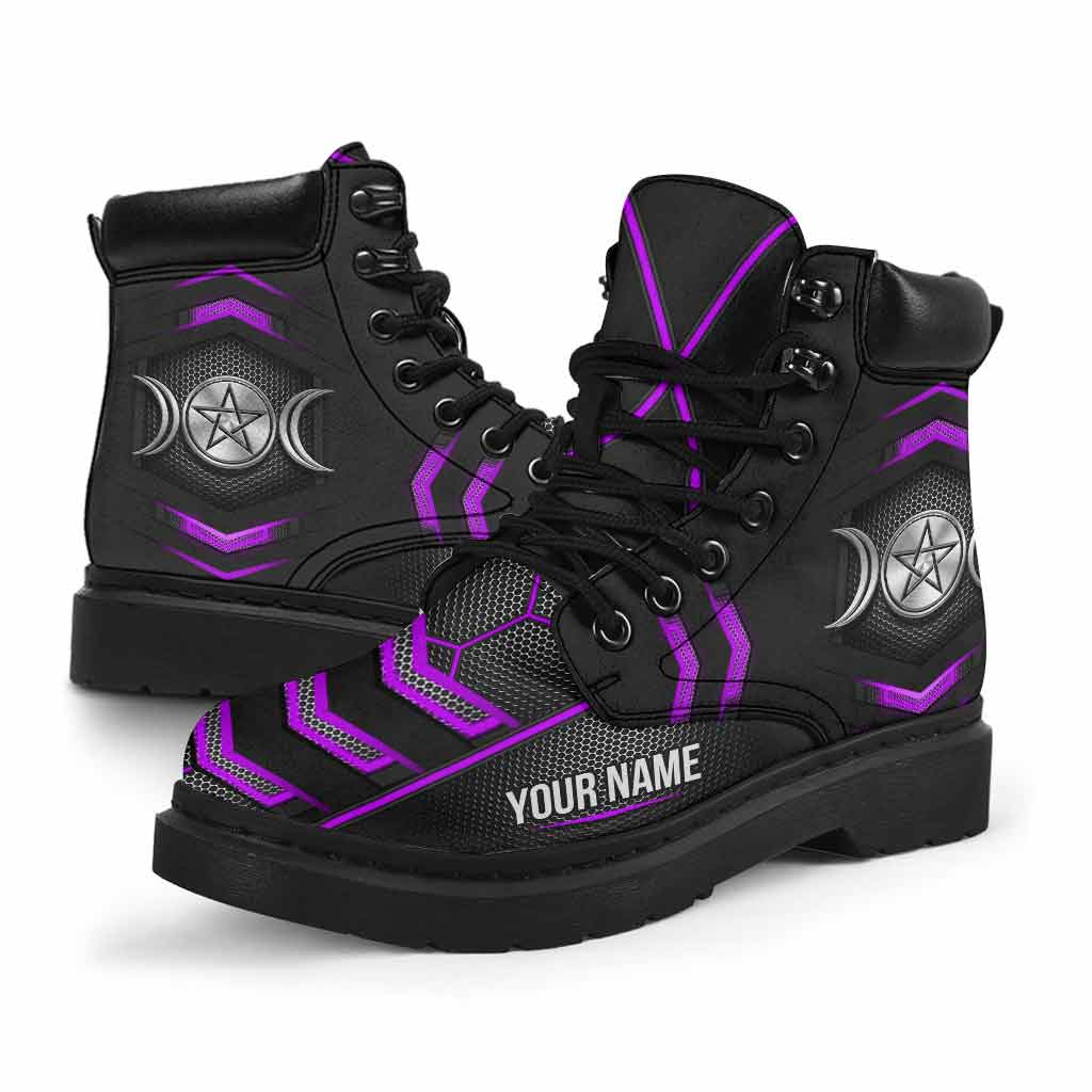 Witch Triple Moon Symbol - Personalized Carbon Pattern Print All Season Boots