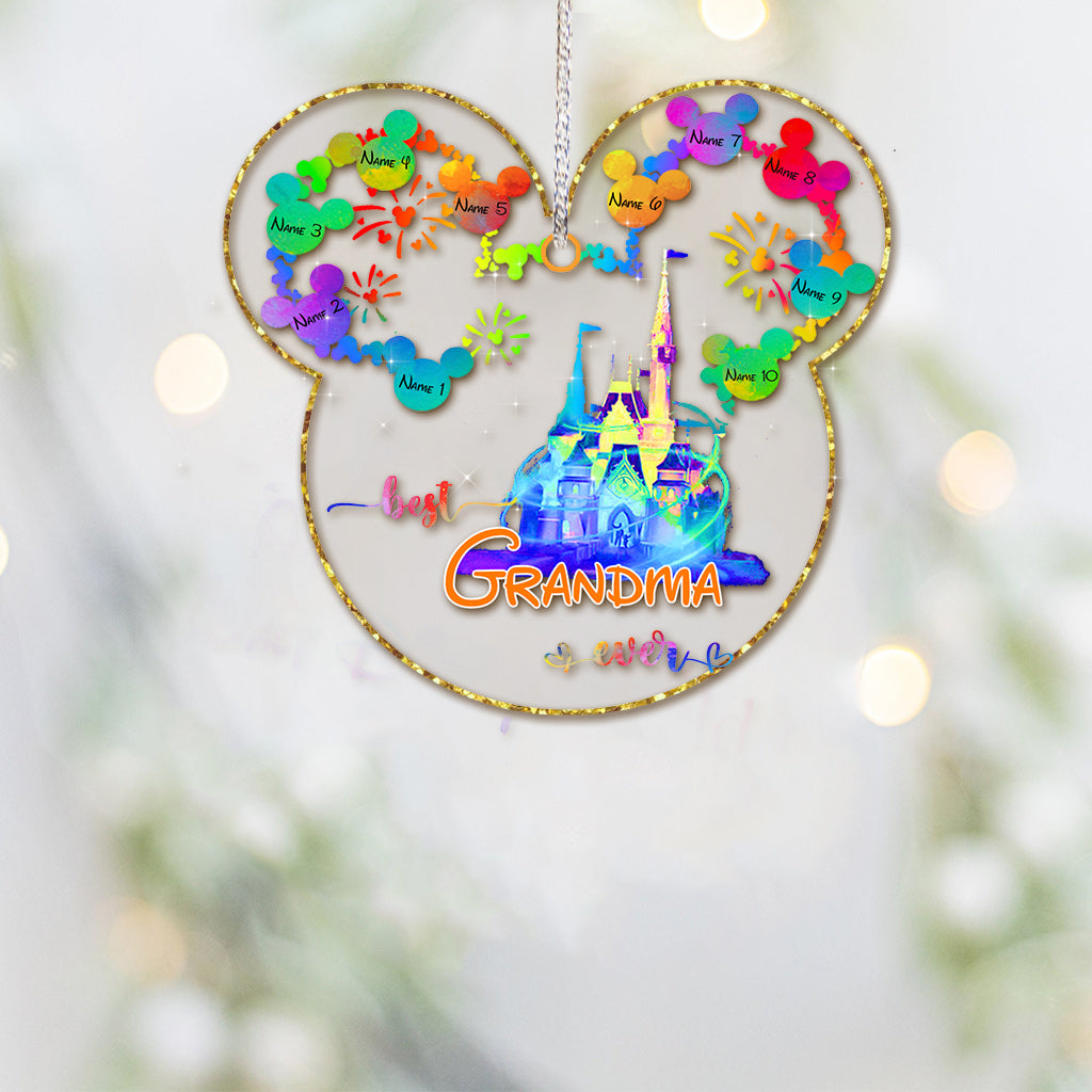 Best Grandma Ever - Personalized Christmas Mouse Transparent Ornament