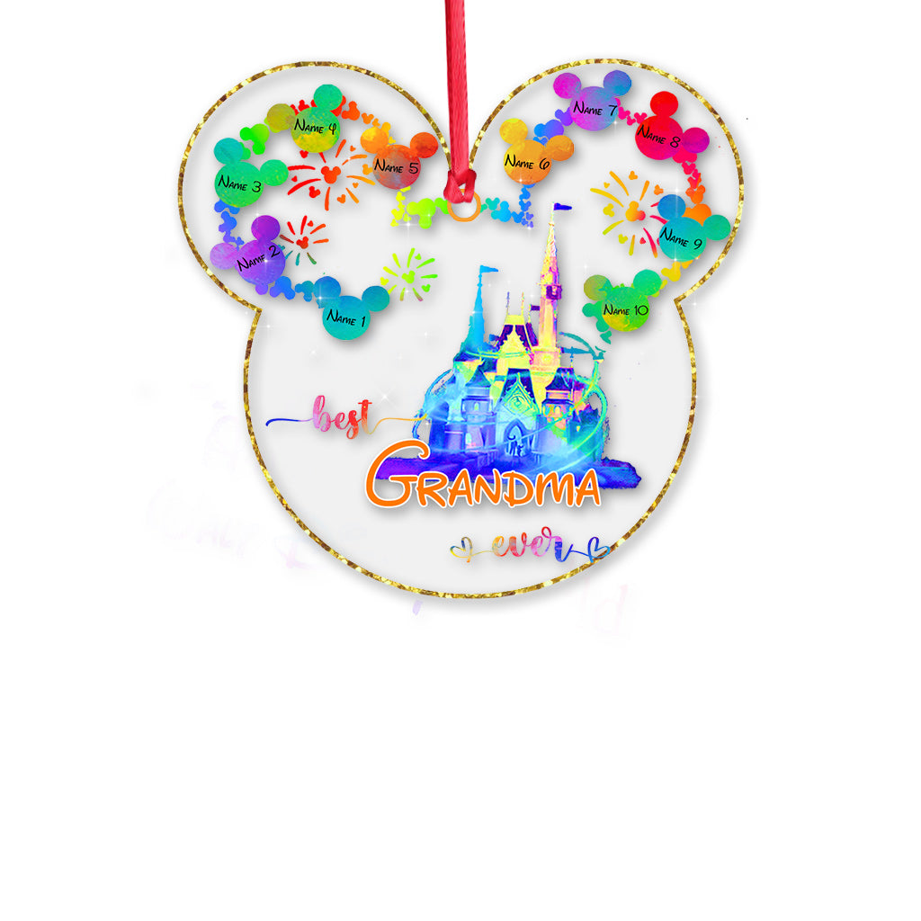 Best Grandma Ever - Personalized Christmas Mouse Transparent Ornament