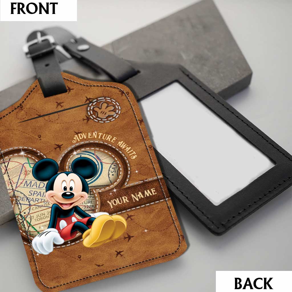 Adventure Awaits - Personalized Mouse Leather Luggage Tag