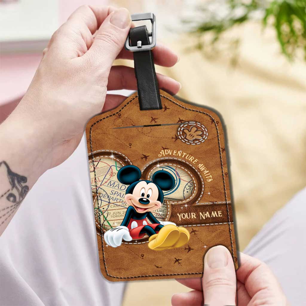 Adventure Awaits - Personalized Mouse Leather Luggage Tag