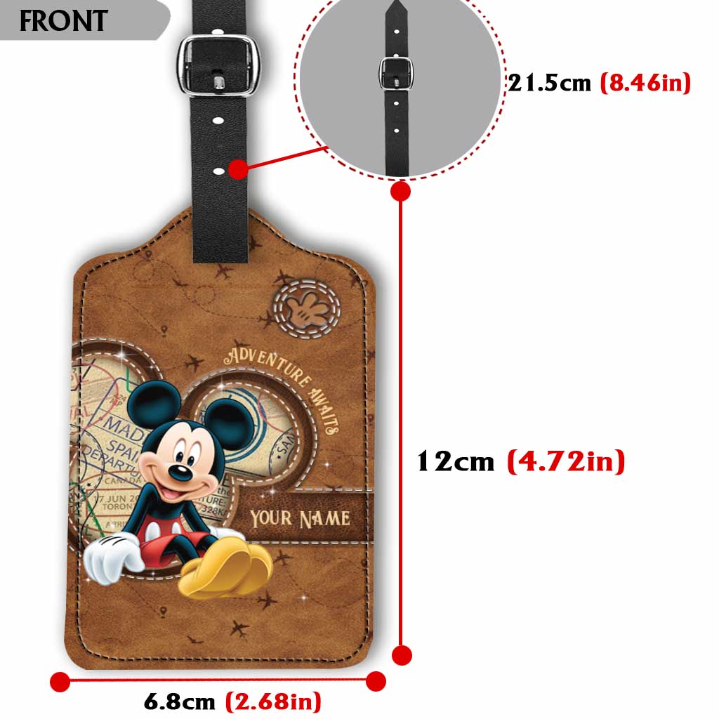 Adventure Awaits - Personalized Mouse Leather Luggage Tag