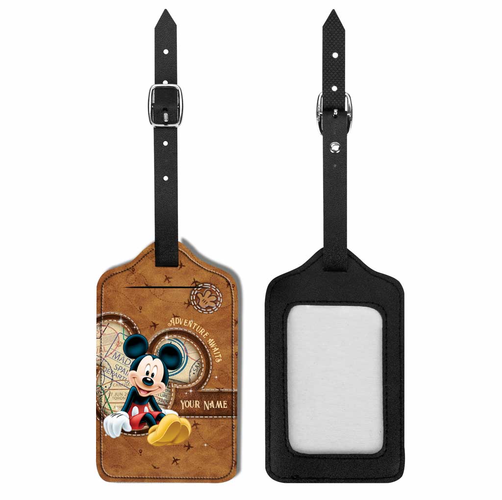 Adventure Awaits - Personalized Mouse Leather Luggage Tag