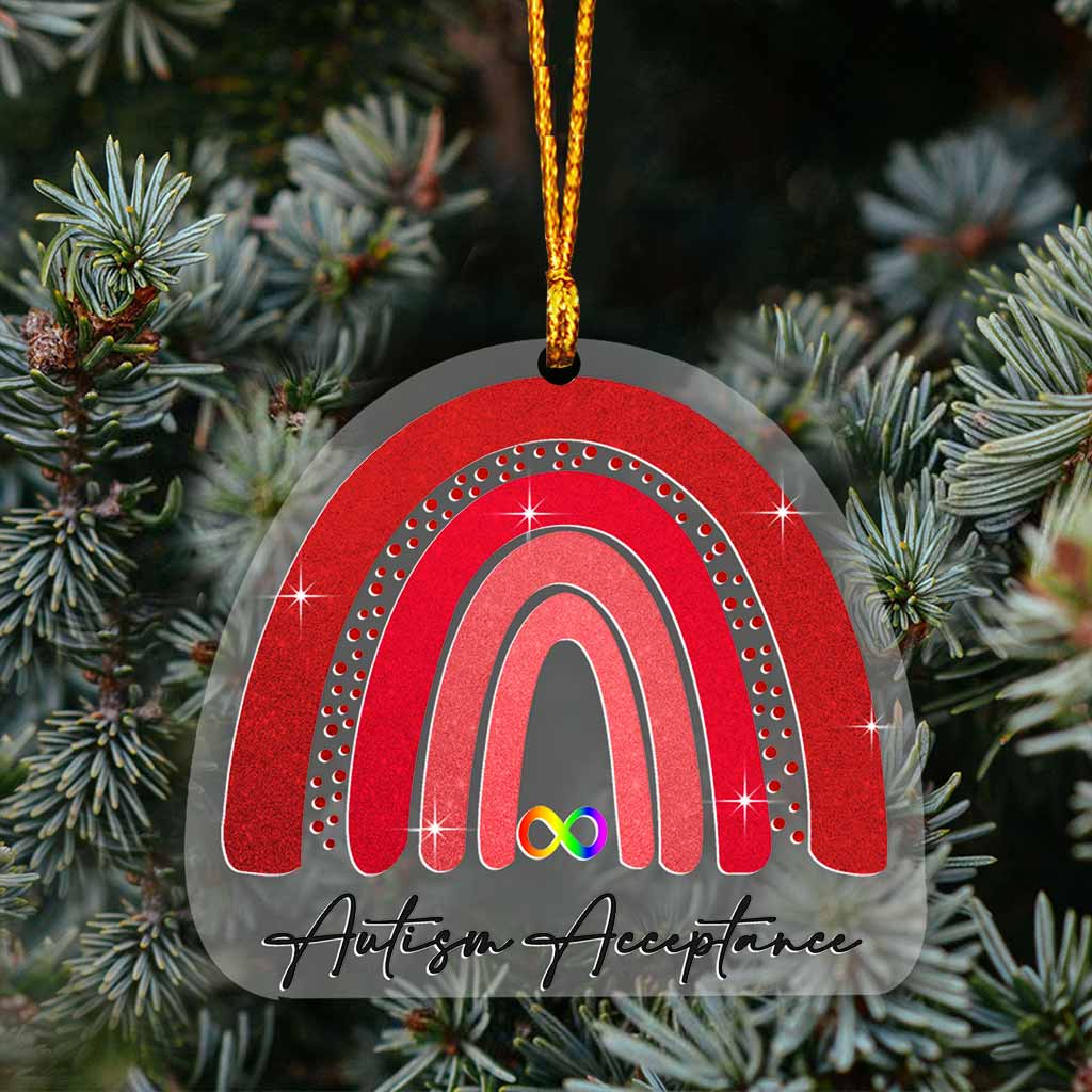 Autism Acceptance Red Infinite Rainbow - Christmas Transparent Ornament With Faux Glitter Pattern Print
