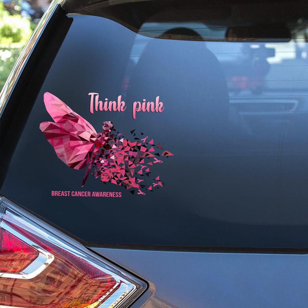 Think Pink Dragonfly Ribbon Polygonal - Breast Cancer Awareness Decal Full