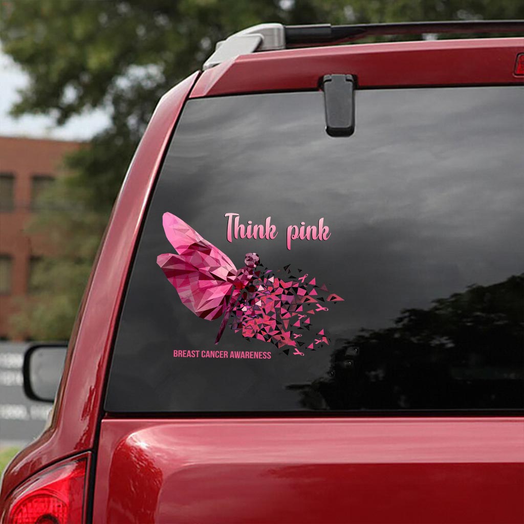 Think Pink Dragonfly Ribbon Polygonal - Breast Cancer Awareness Decal Full