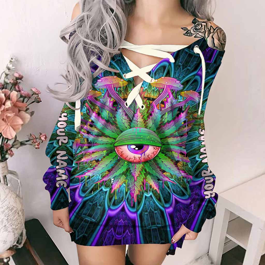 Magic Leaf Magic Eye - Personalized Weed Off Shoulder Long Sleeve Dress