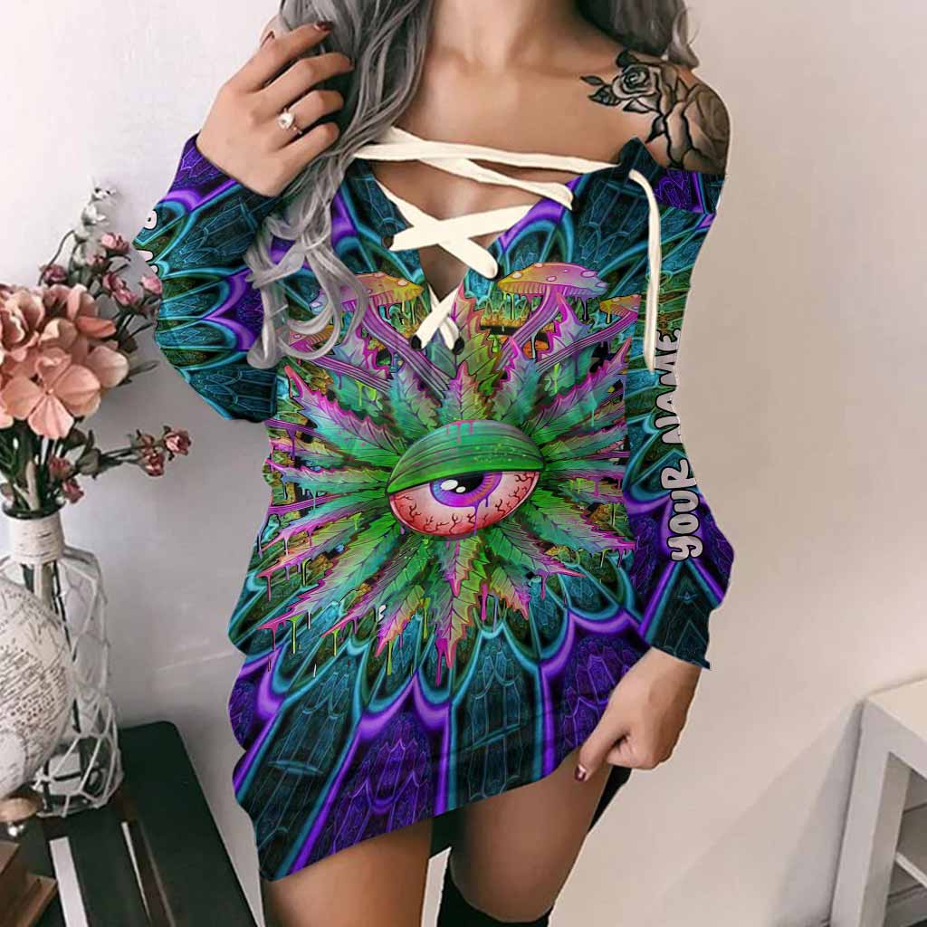 Magic Leaf Magic Eye - Personalized Weed Off Shoulder Long Sleeve Dress