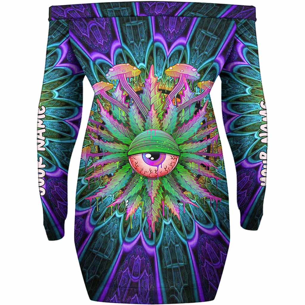 Magic Leaf Magic Eye - Personalized Weed Off Shoulder Long Sleeve Dress