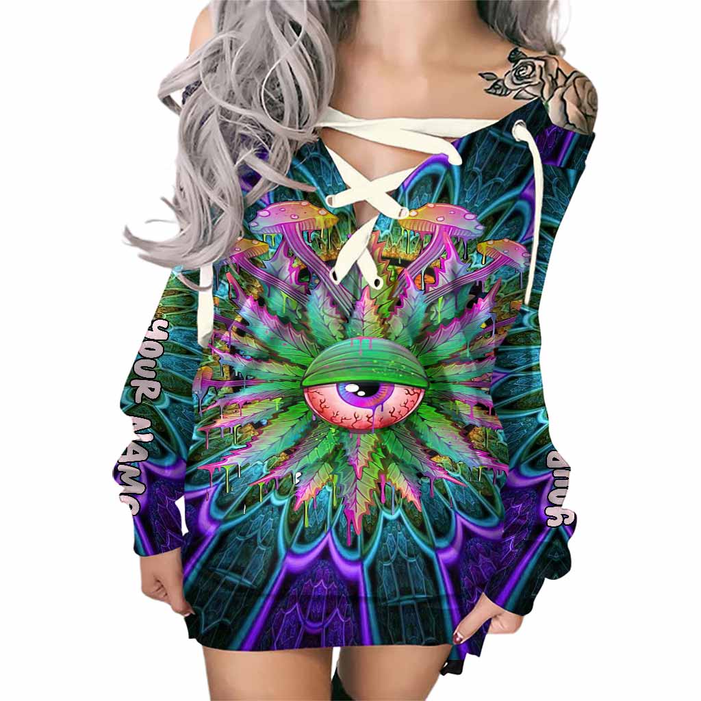 Magic Leaf Magic Eye - Personalized Weed Off Shoulder Long Sleeve Dress