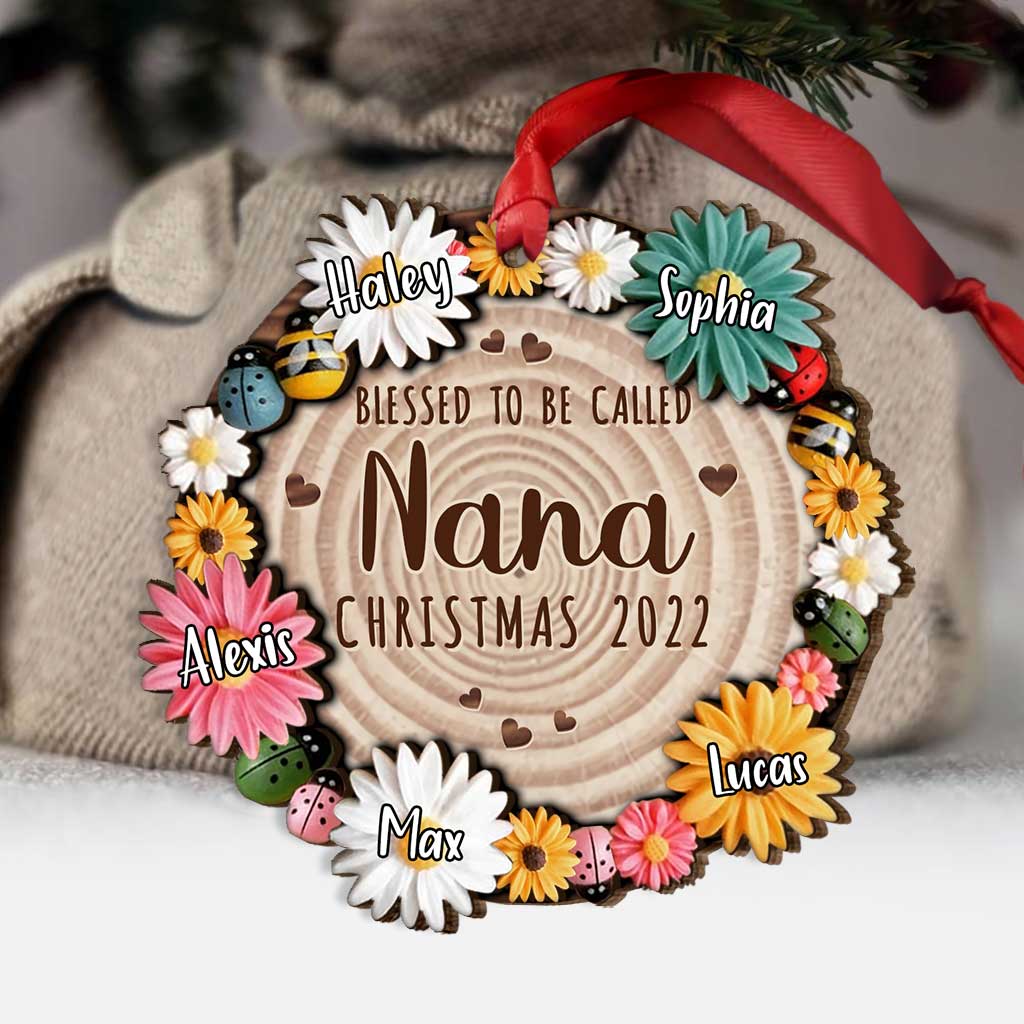 Nana Flowers - Personalized Christmas Grandma Layered Wood Ornament