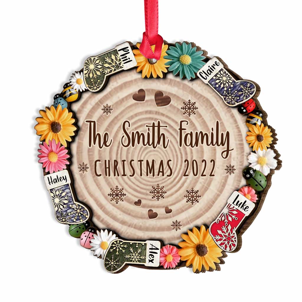 Family Snowflakes Flowers - Personalized Christmas Family Layered Wood Ornament