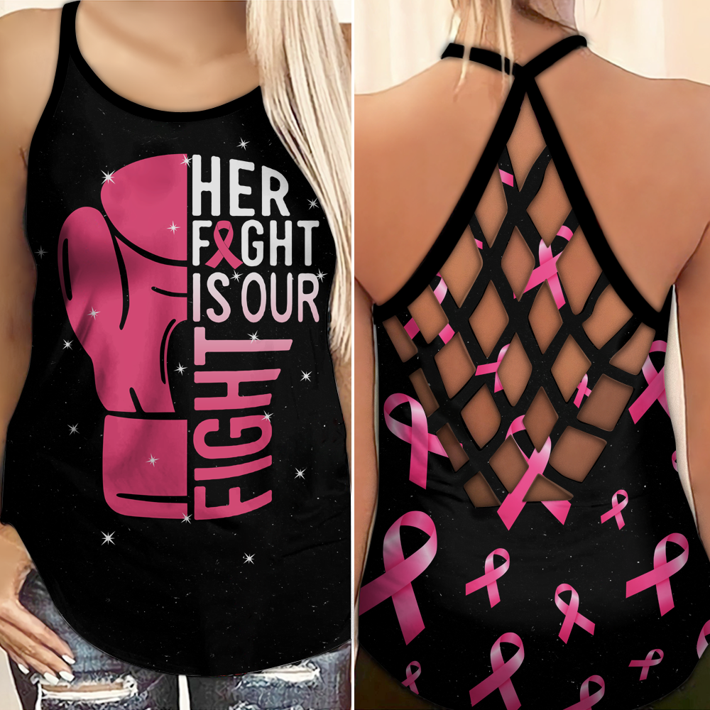 Her Fight Is Our Fight - Breast Cancer Awareness Cross Tank Top 0722