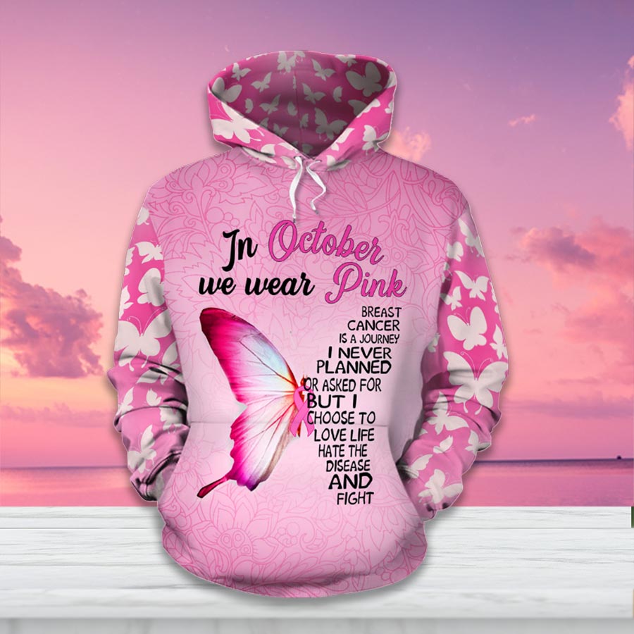 In October We Wear Pink - Breast Cancer Awareness All Over T-shirt and Hoodie 0822