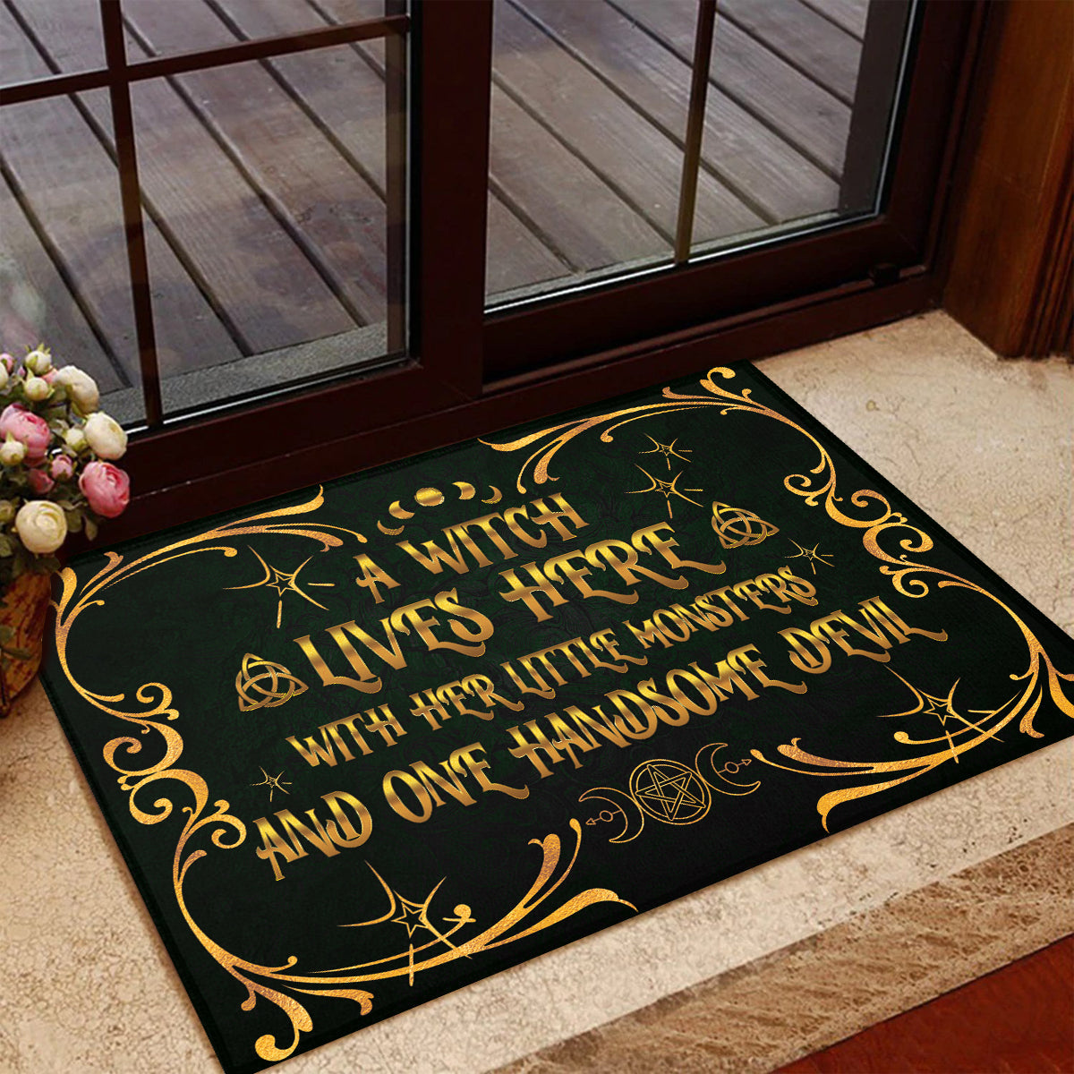 A Witch Lives Here With Her Little Monsters And One Handsome Devil - Witch Doormat 0822