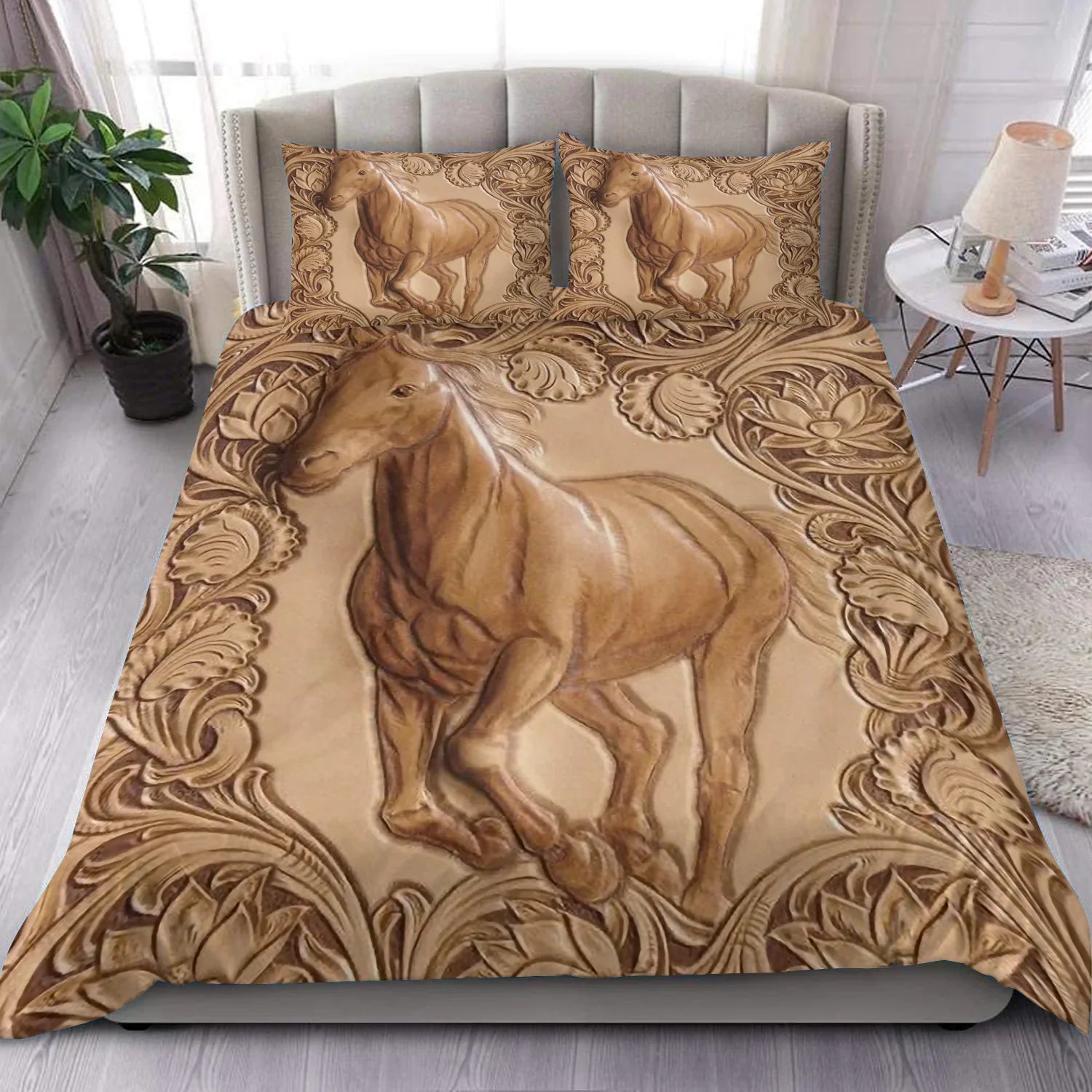 Wooden Pattern Print Horse Bedding Set 0523