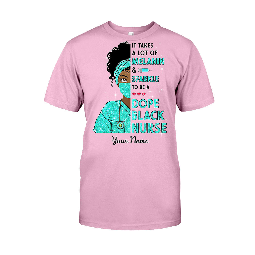 It Takes A Lot Of Melanin And Sparkle - Personalized Nurse T-shirt and Hoodie With Faux Glitter Pattern Print