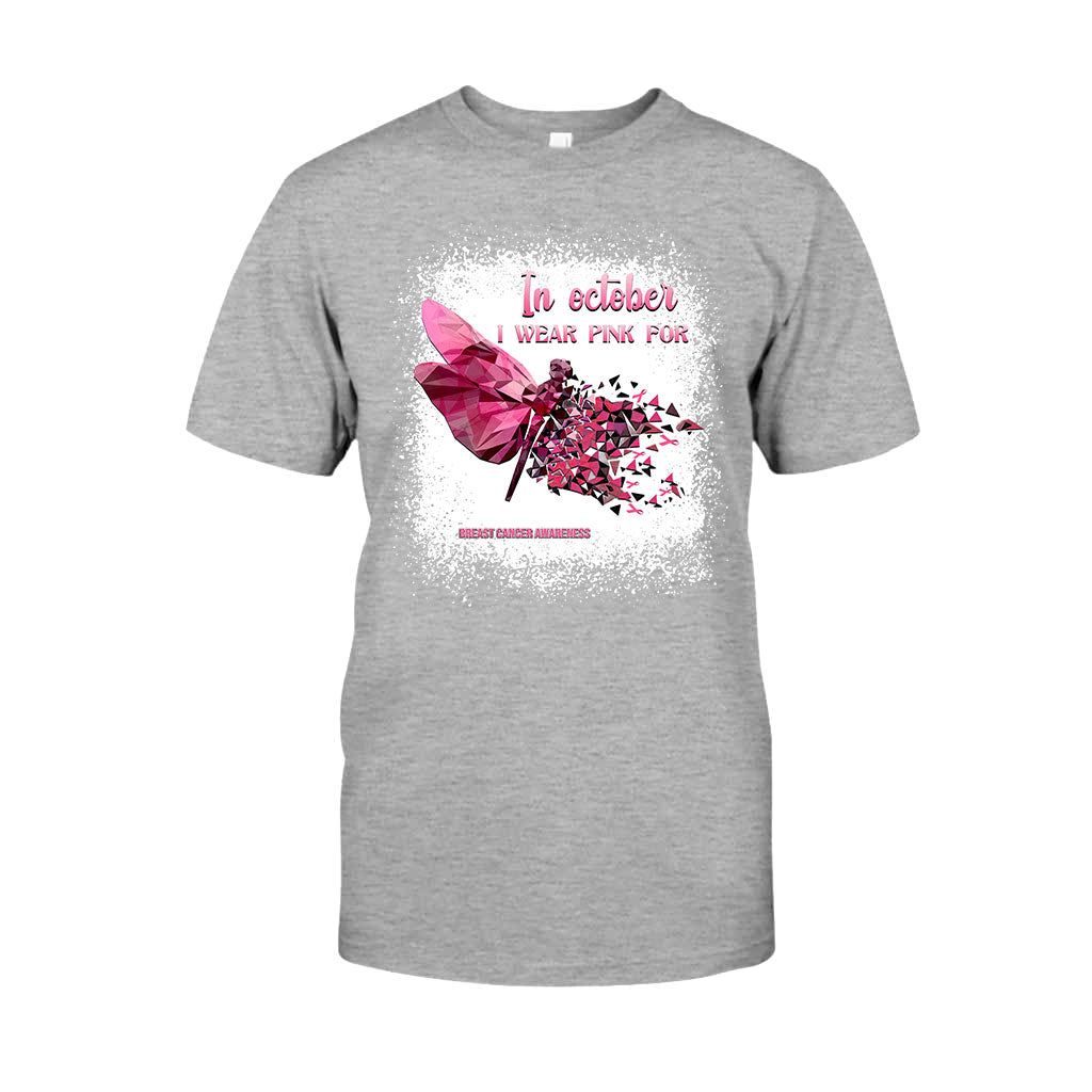 In October I Wear Pink Dragonfly Polygonal - Breast Cancer Awareness Personalized T-shirt And Hoodie