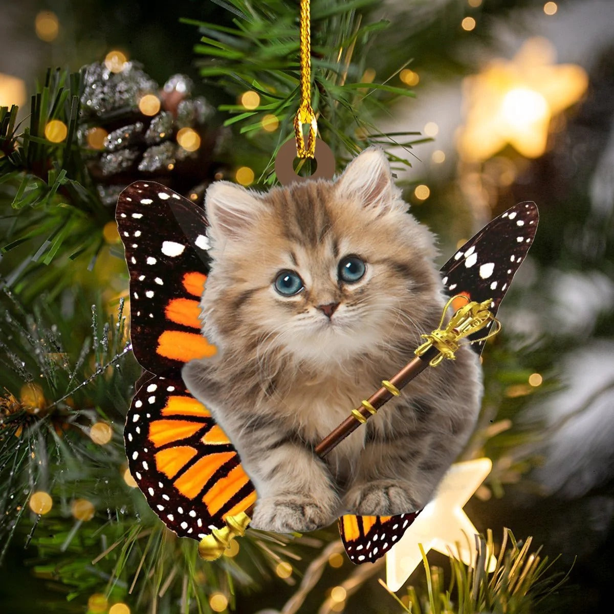 Cat Butterfly Wing - Cat Ornament (Printed On Both Sides) 1022