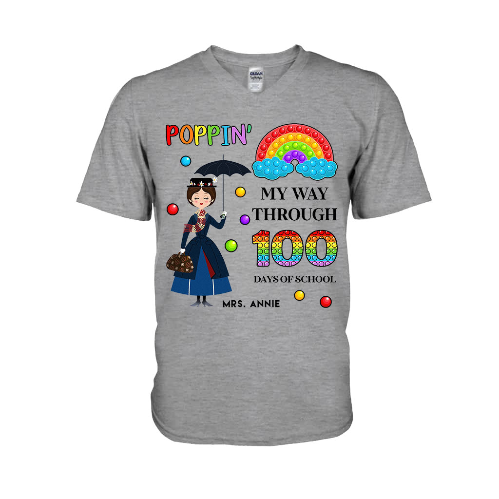 Poppin' My Way Through 100 Days - Personalized Teacher T-shirt and Hoodie