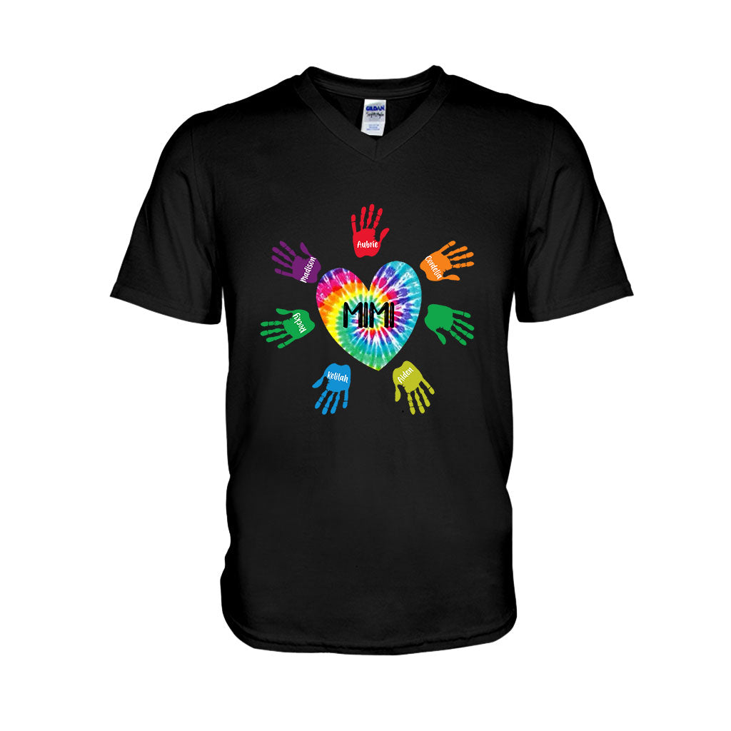 Grandma And Grandkids Heart Colorful Hands Personalized T-shirt And Hoodie 092021