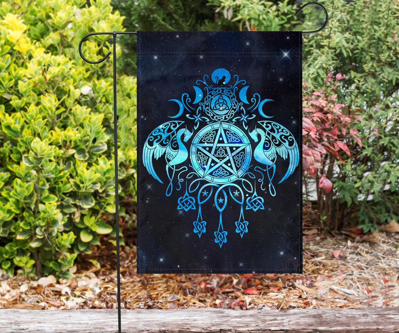 Celtic Wiccan Celtic Wicca Pentacle Starry Night - Witch Garden Flag 0822