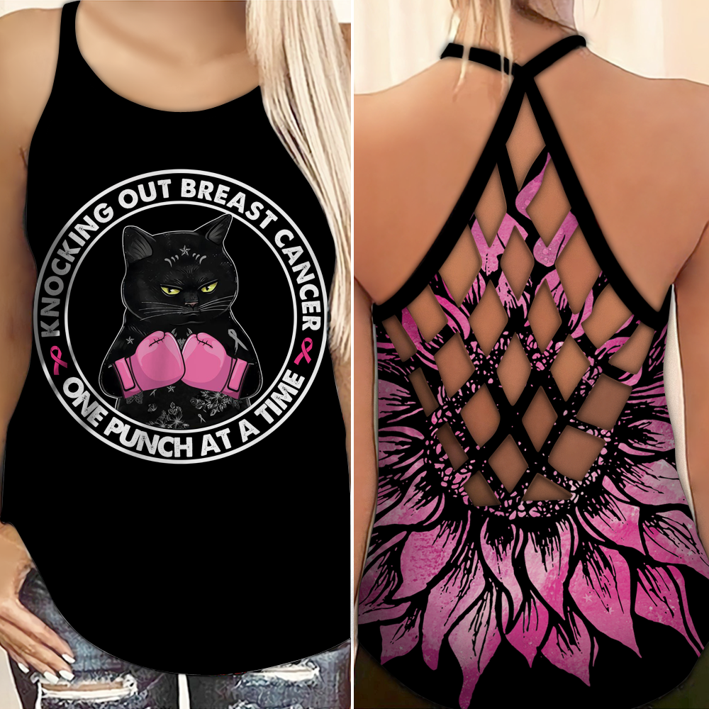 Knocking Out Breast Cancer - Breast Cancer Awareness Cross Tank Top 0722