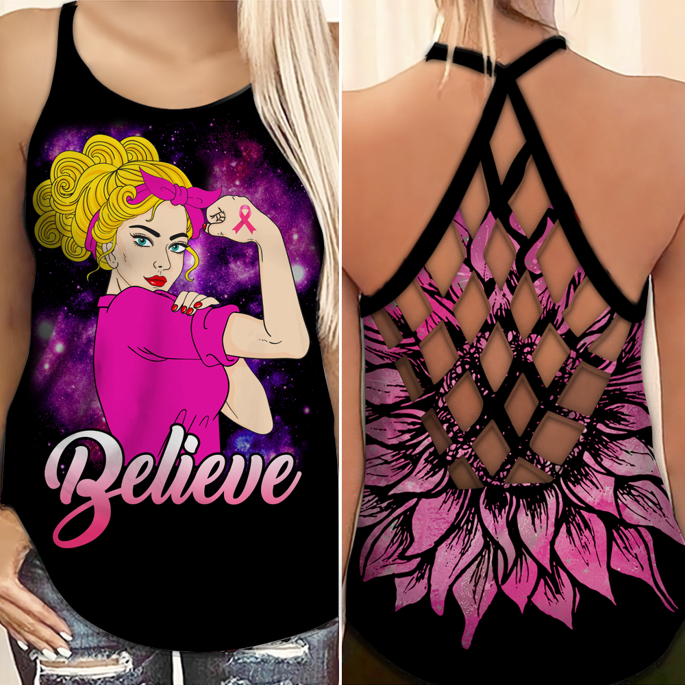 Believe - Breast Cancer Awareness Cross Tank Top 0722